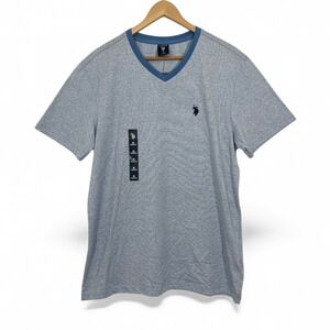 US Polo Assn Mens Heathered Blue V Neck T Shirt Short Sleeve Logo Medium NWT